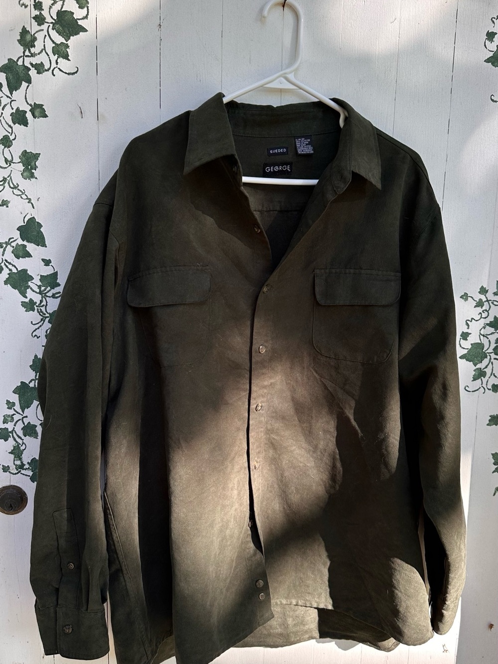 90’s Y2K Style Olive Green Oversized Button Up Men's Overshirt Jacket by Georg